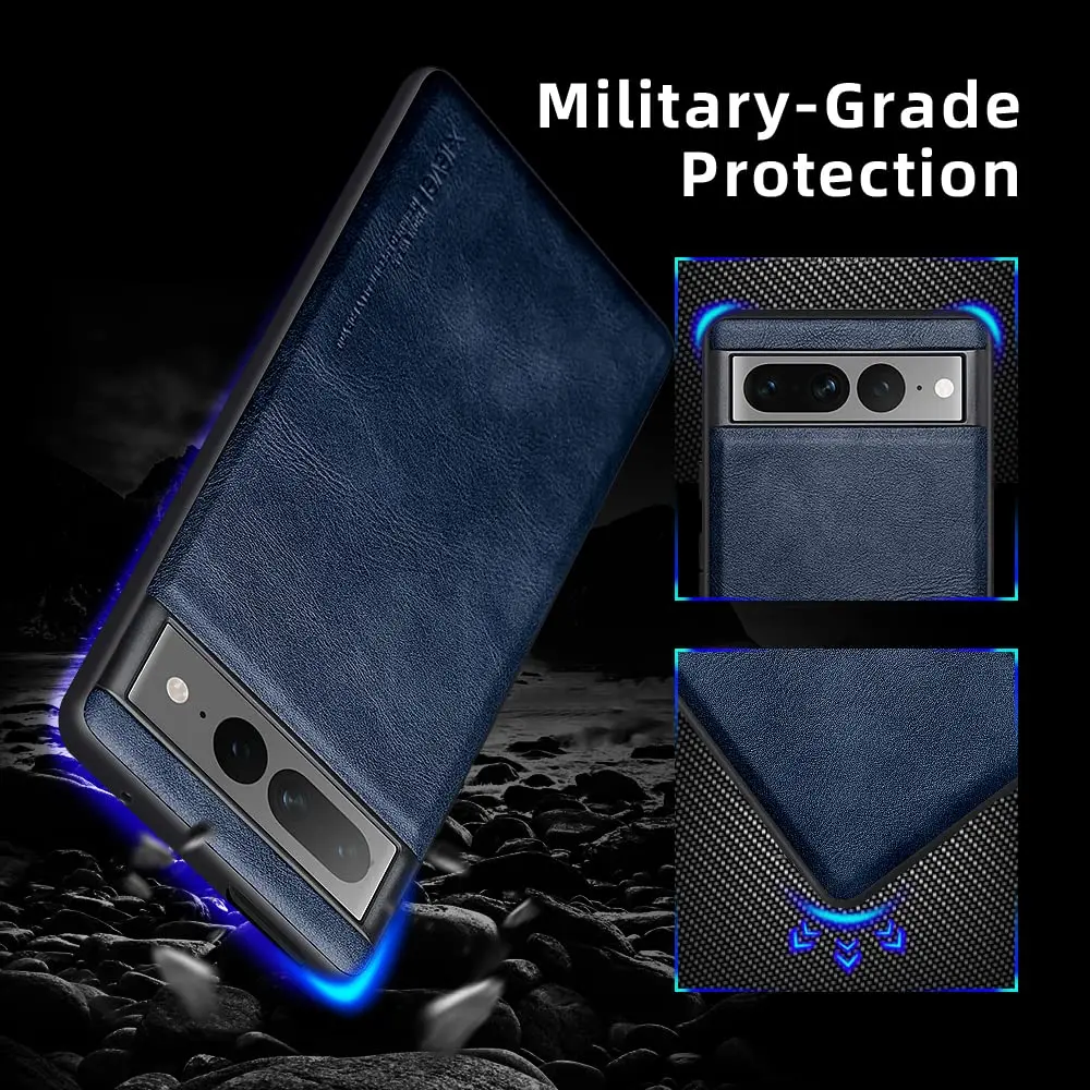 X-level PU Leather Case for Google Pixel 7 Pro, Shockproof, Non-Slip, Blue | Vintage Leather Design with Drop Protection - view 2
