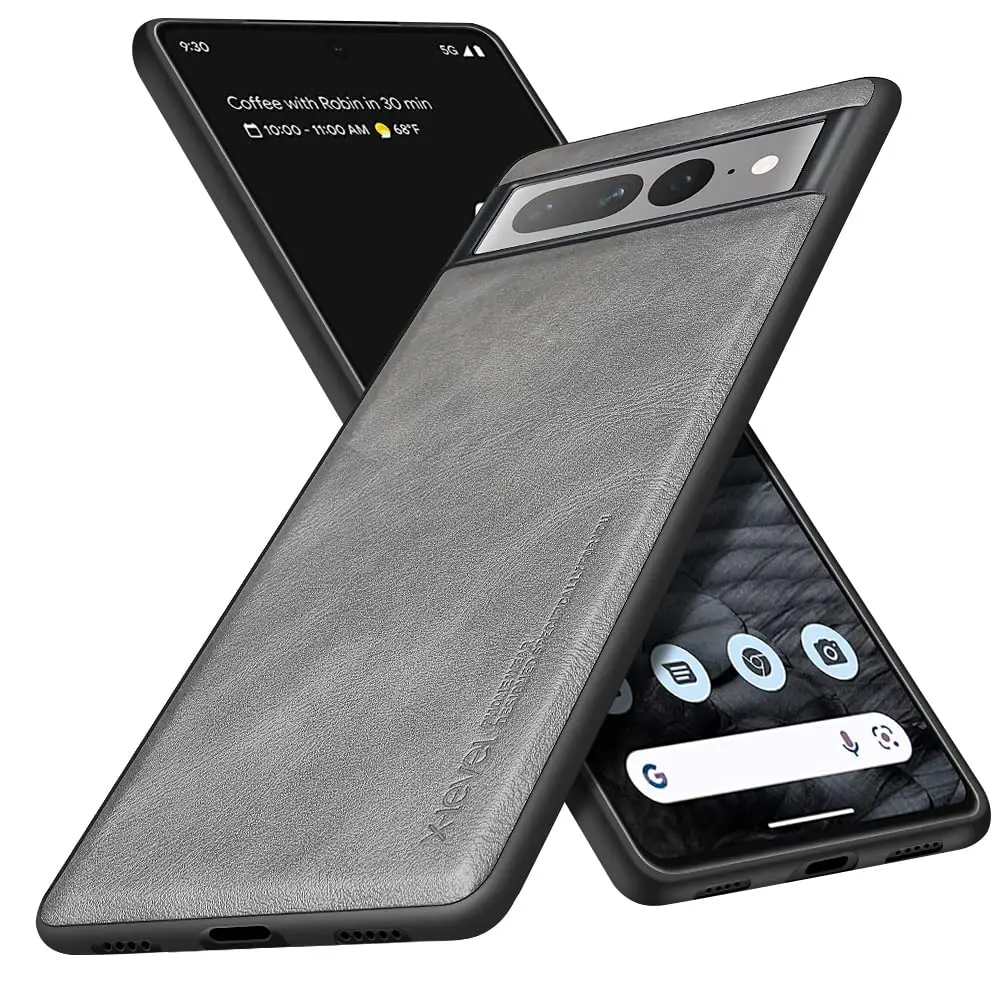 X-level PU Leather Case for Google Pixel 7 Pro, Shockproof, Non-Slip, Gray | Vintage Leather Design - main product image