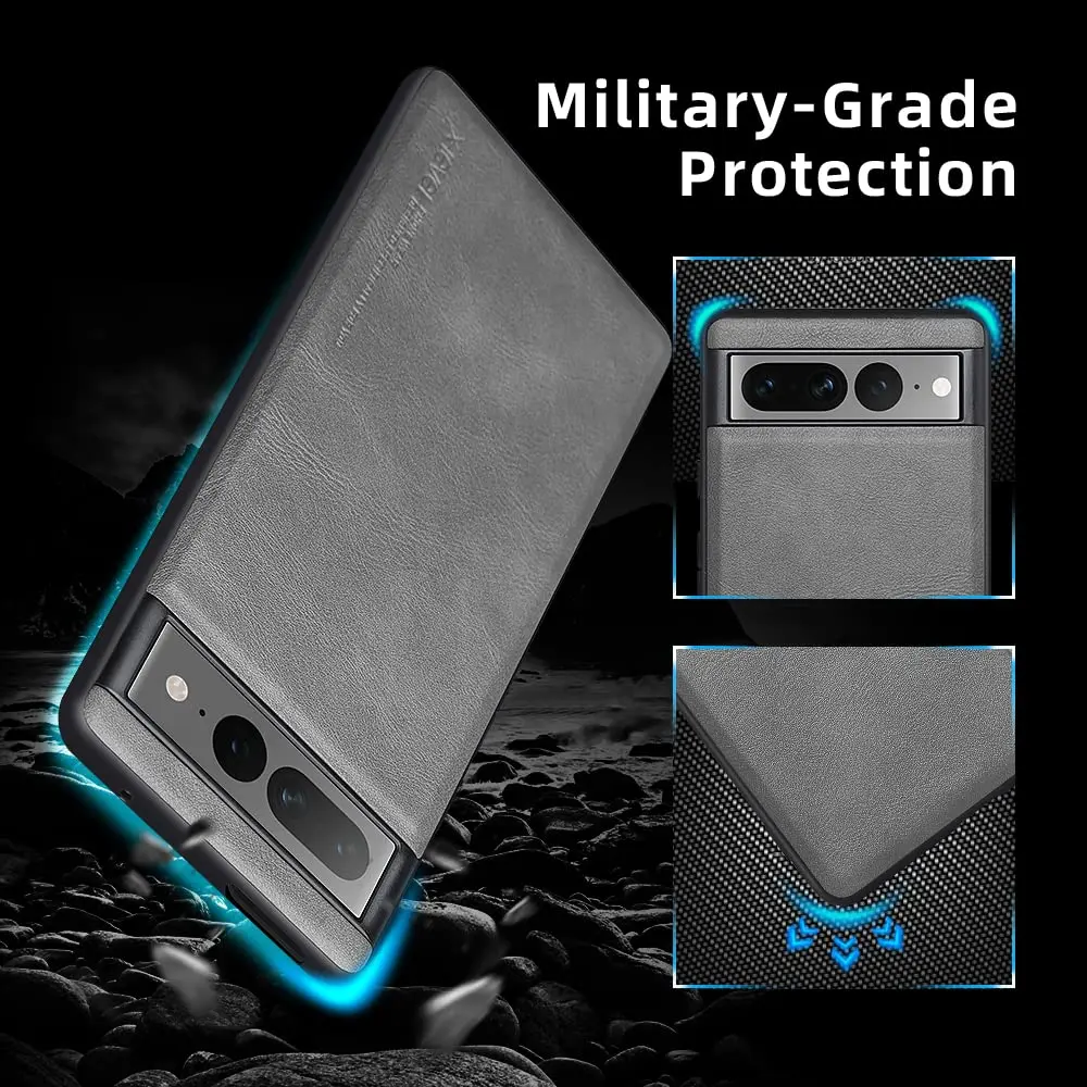X-level PU Leather Case for Google Pixel 7 Pro, Shockproof, Non-Slip, Gray | Vintage Leather Design - view 2
