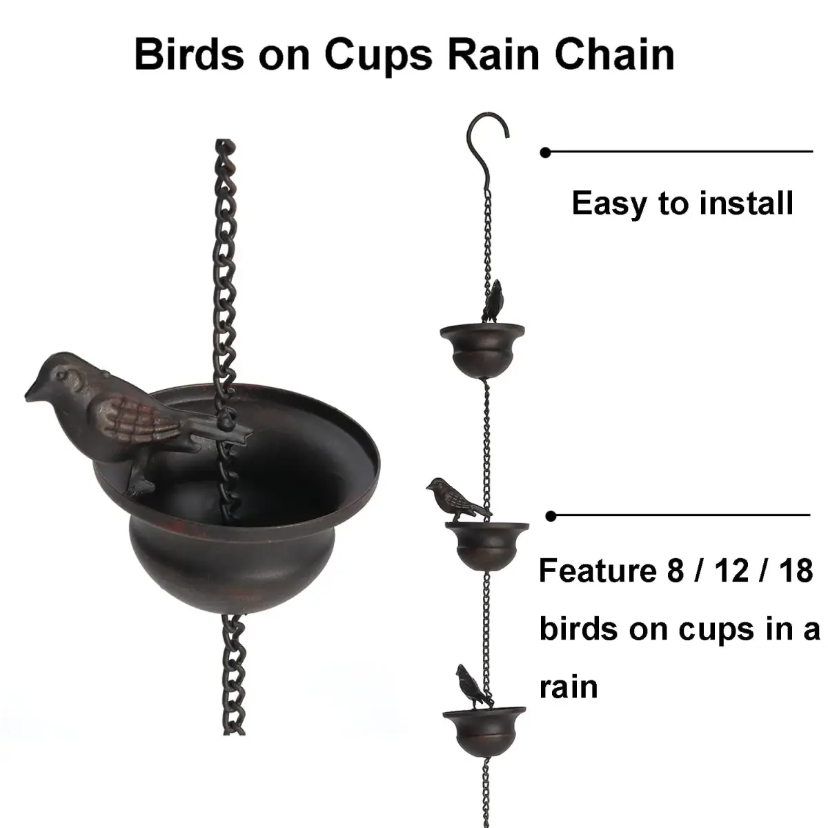 Jemeni Bird Rain Chain 3.66m (12 ft) | Decorative Garden Water Feature - view 2