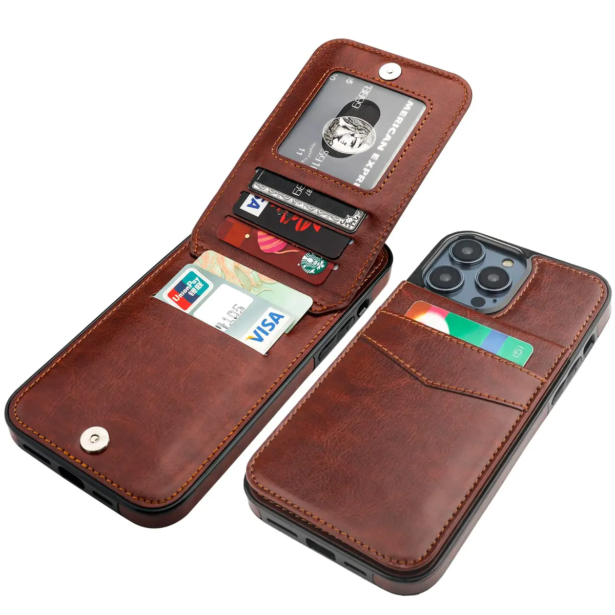 KIHUWEY iPhone 14 Pro Max Wallet Case Card Holder Kickstand | Heavy Duty Leather Cover with 5 Card Slots - main product image