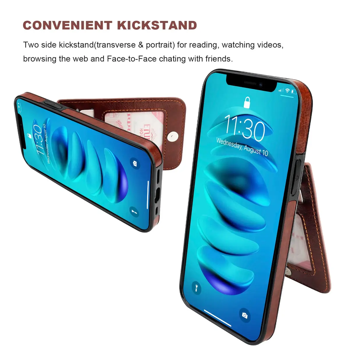KIHUWEY iPhone 14 Pro Max Wallet Case Card Holder Kickstand | Heavy Duty Leather Cover with 5 Card Slots - view 5