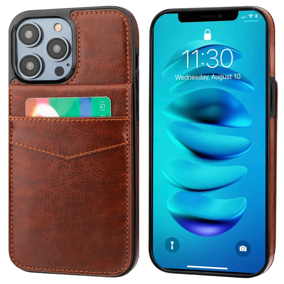 KIHUWEY iPhone 14 Pro Max Wallet Case Card Holder Kickstand | Heavy Duty Leather Cover with 5 Card Slots - view 3