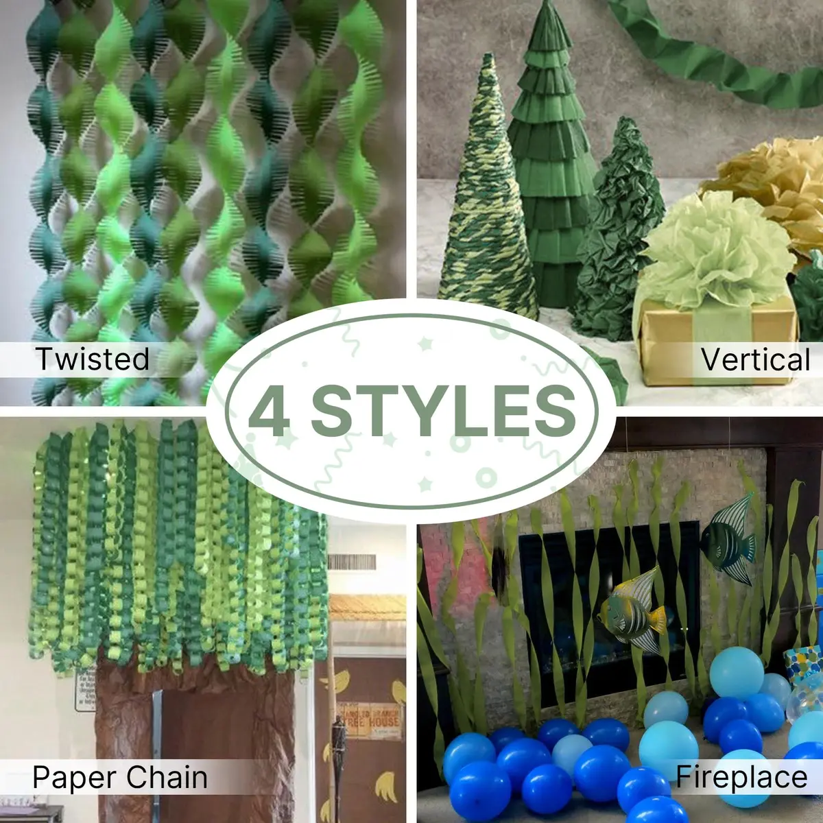 PartyWoo Sage Green Crepe Paper Streamers 4 Rolls, 328 FT Total | FSC-Certified Paper, 30% Thicker - view 5