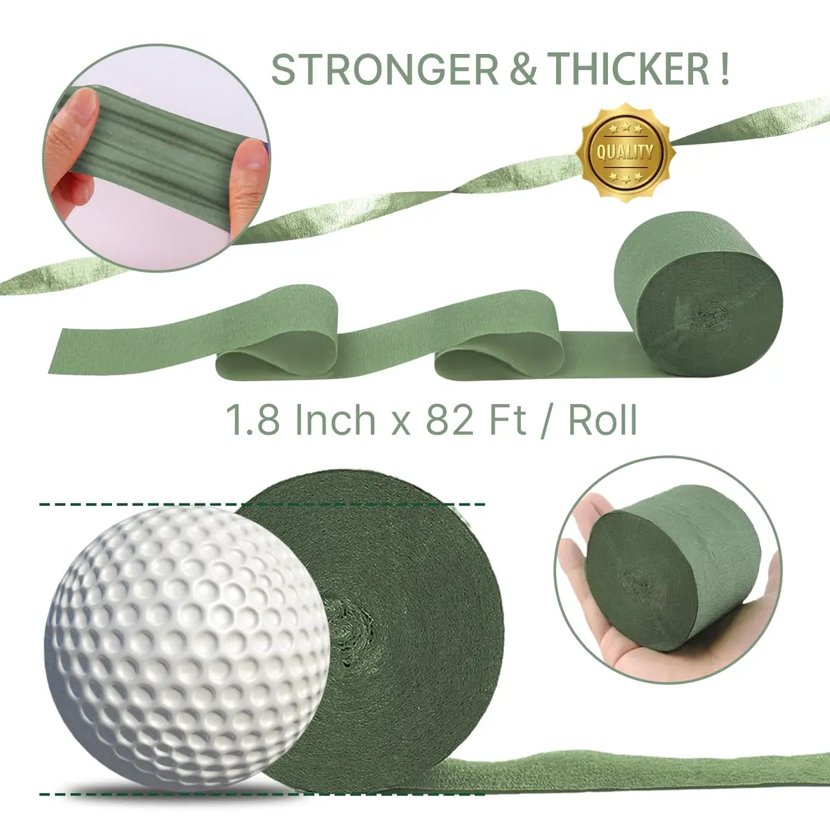 PartyWoo Sage Green Crepe Paper Streamers 4 Rolls, 328 FT Total | FSC-Certified Paper, 30% Thicker - view 6