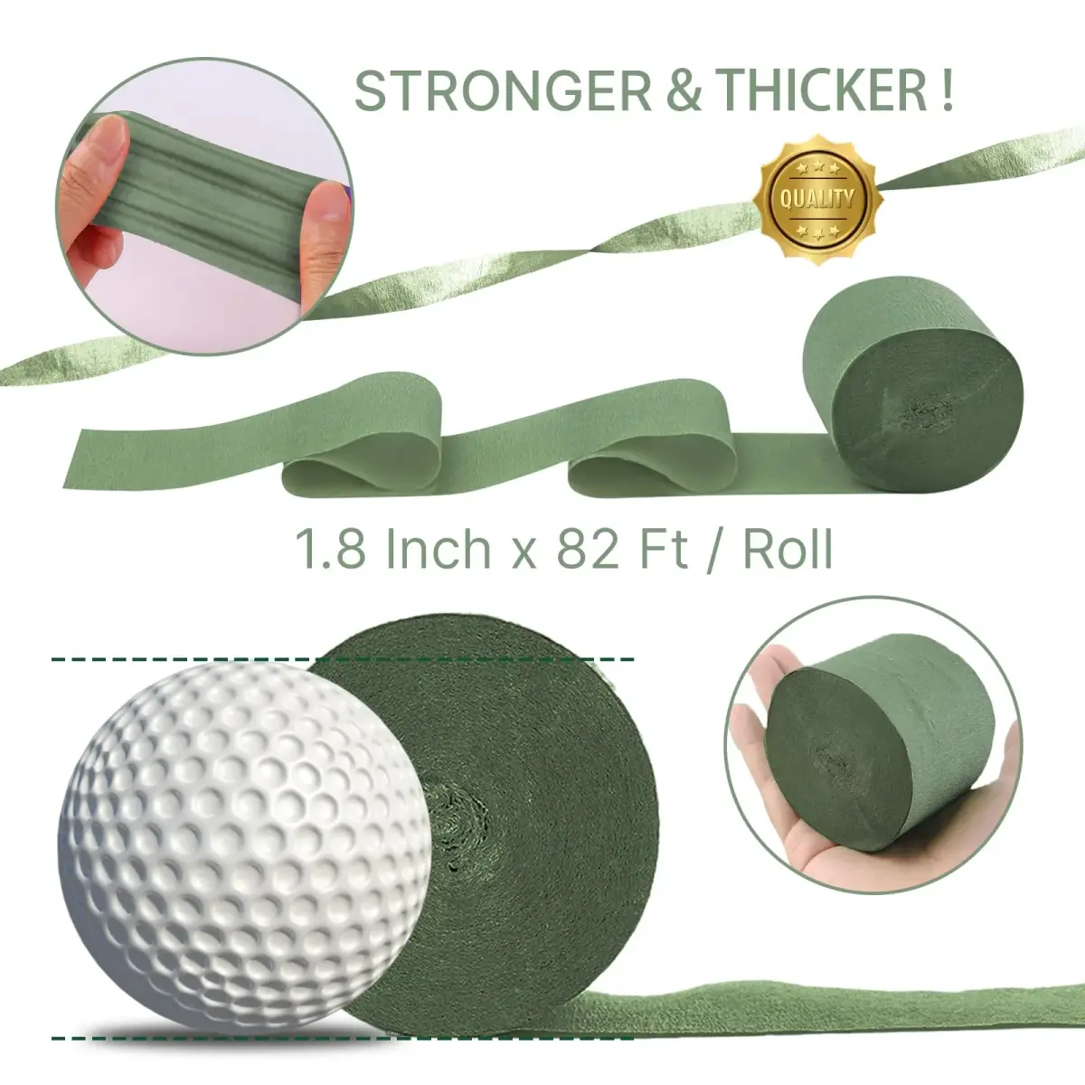 PartyWoo Sage Green Crepe Paper Streamers (4 Rolls, 328ft Total) | FSC-Certified Craft Paper for Indian Celebrations - view 6