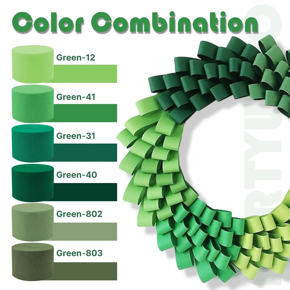 PartyWoo Sage Green Crepe Paper Streamers 4 Rolls, 328 FT Total | FSC-Certified Paper, 30% Thicker - view 3
