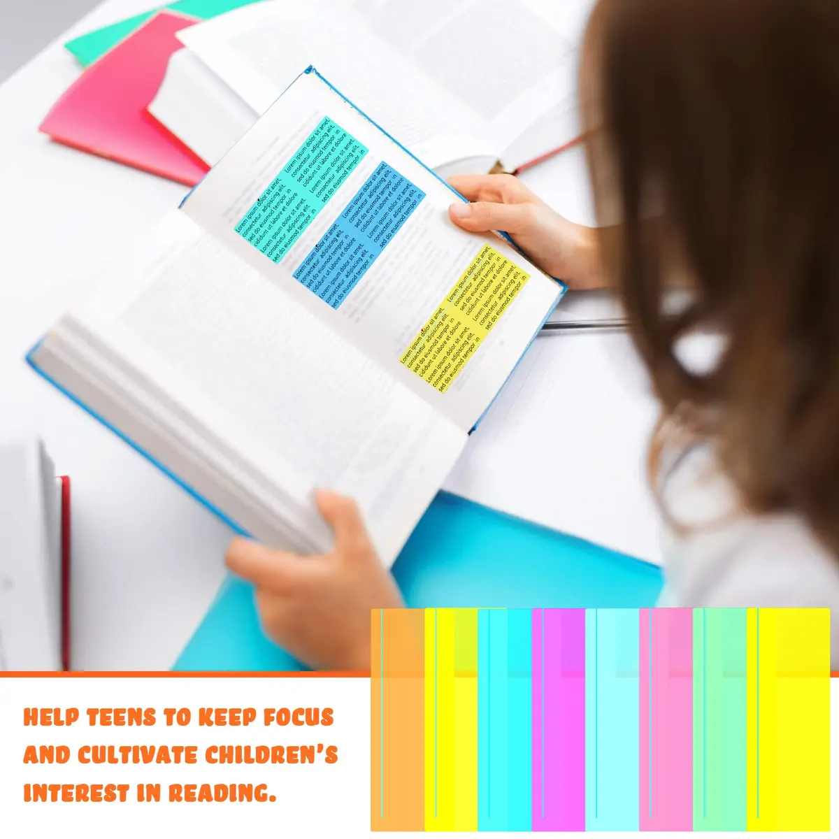 Crtiin Guided Reading Highlighter Strips 48 Pcs | Assorted Colors, 19 x 7 cm (7.5 x 2.8 inches) - view 5