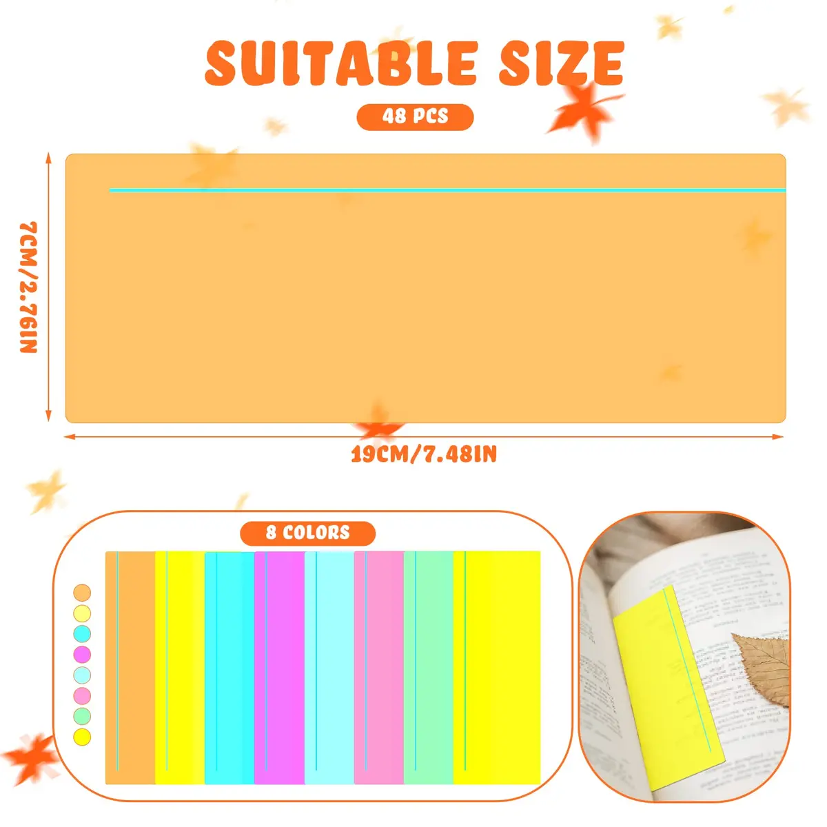 Crtiin Guided Reading Highlighter Strips 48 Pcs | Assorted Colors, 19 x 7 cm (7.5 x 2.8 inches) - view 2