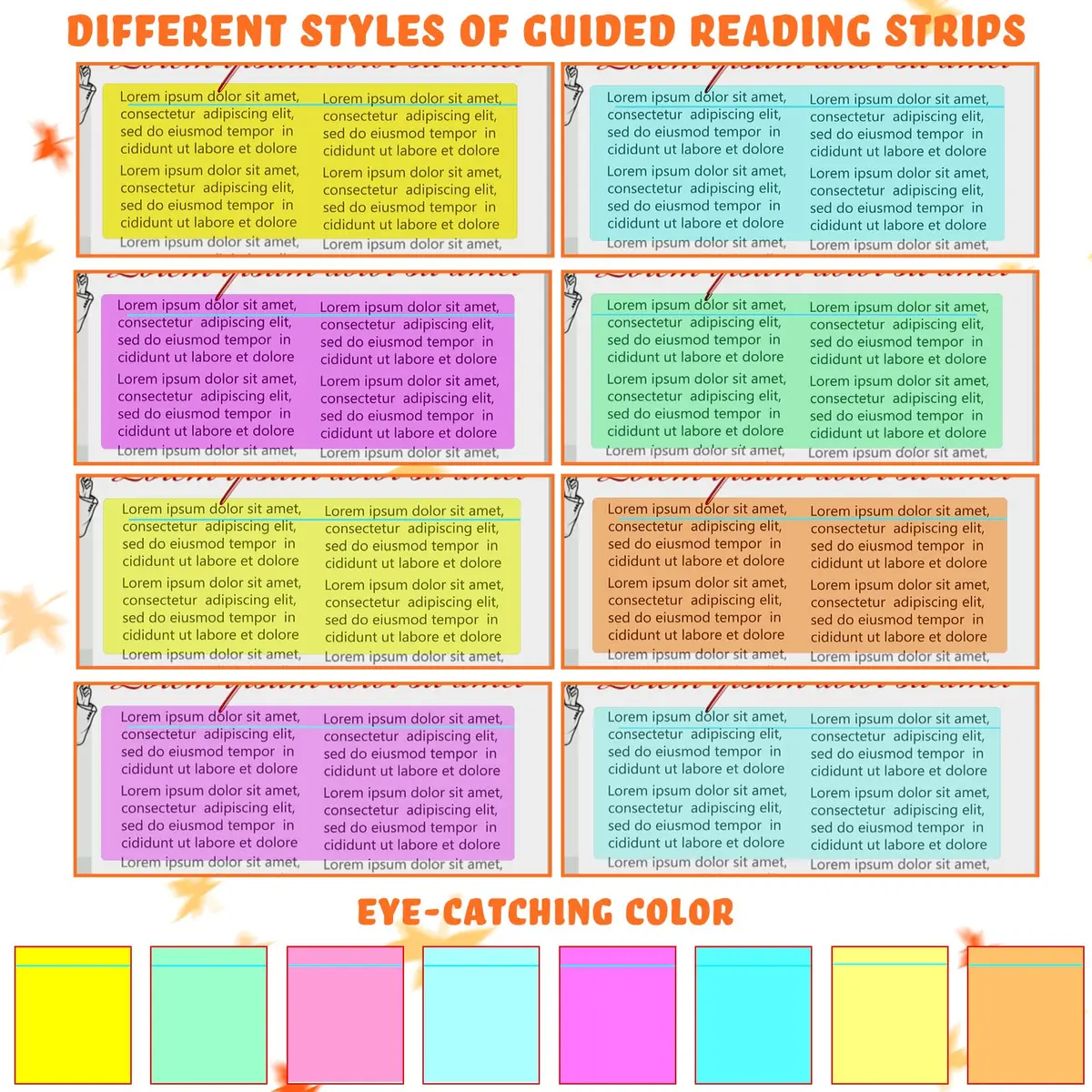 Crtiin Guided Reading Highlighter Strips 48 Pcs | Assorted Colors, 19 x 7 cm (7.5 x 2.8 inches) - view 3
