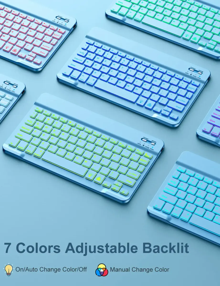 Hamile Detachable Keyboard Case for iPad 9/8/7th Gen 10.2" & Air 3/Pro 10.5" | 7 Color Backlit, Wireless Bluetooth, Pencil Holder, Blue - view 4