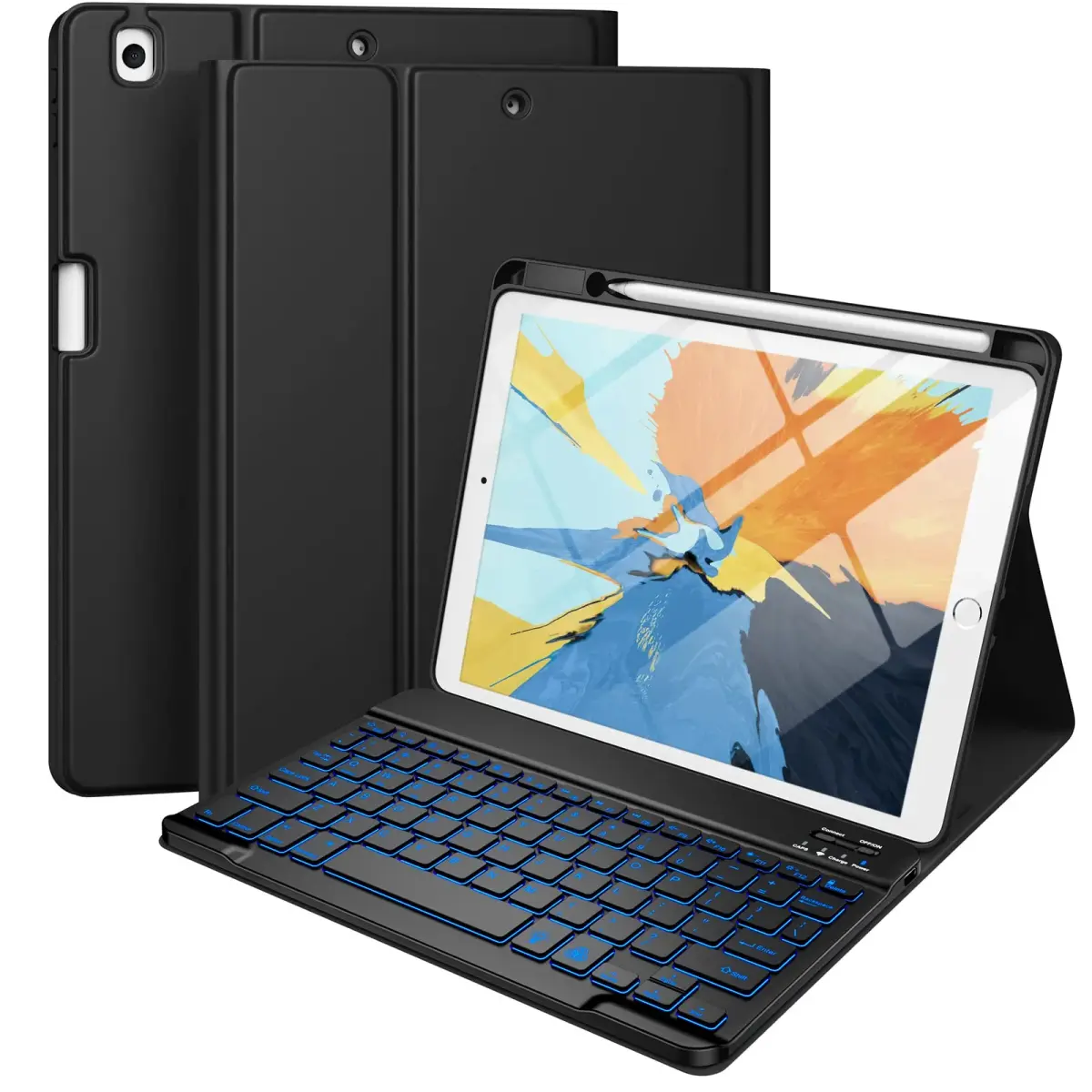 Hamile Wireless Keyboard Case for iPad 9/8/7th Gen 10.2" & Air 3/Pro 10.5" | 7 Color Backlit, Detachable Folio with Pencil Holder - main product image