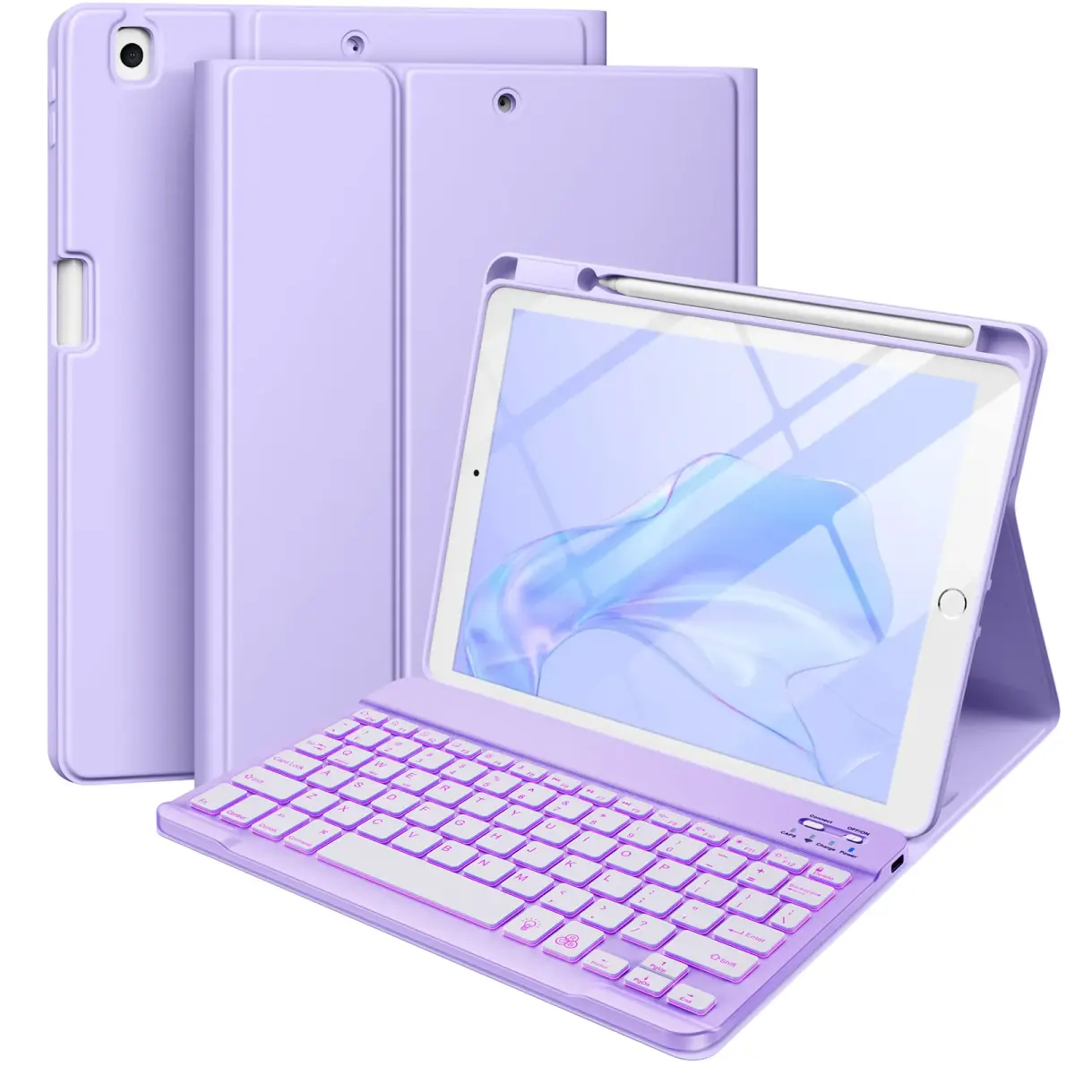 Hamile Purple Keyboard Case with 7-Color Backlit for iPad 9/8/7 Gen 10.2" & Air 3/Pro 10.5" | Detachable Magnetic Folio with Pencil Holder - main product image