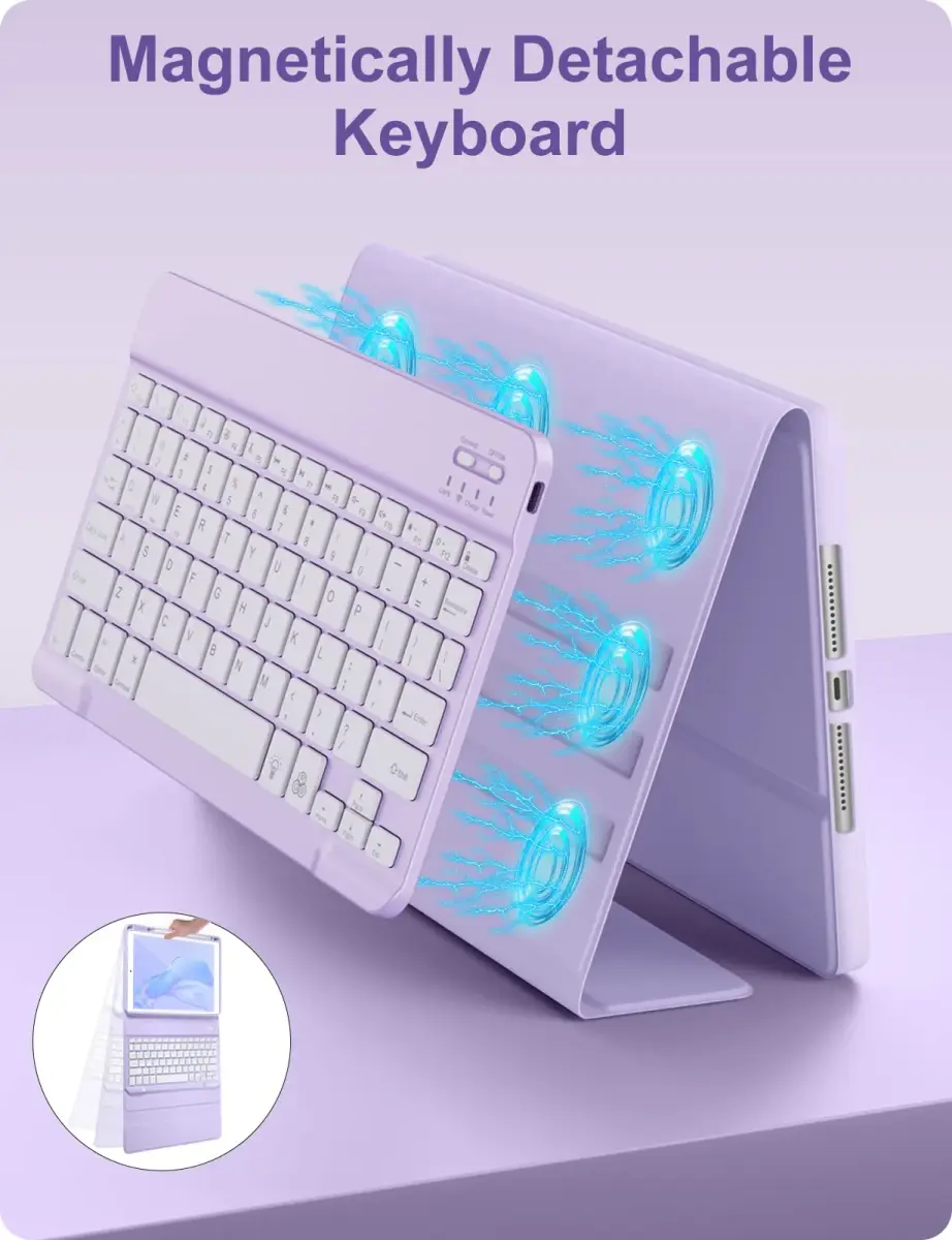 Hamile Purple Keyboard Case with 7-Color Backlit for iPad 9/8/7 Gen 10.2" & Air 3/Pro 10.5" | Detachable Magnetic Folio with Pencil Holder - view 6