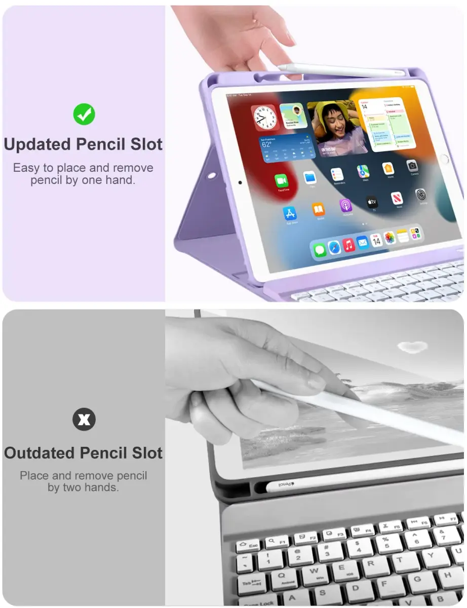 Hamile Purple Keyboard Case with 7-Color Backlit for iPad 9/8/7 Gen 10.2" & Air 3/Pro 10.5" | Detachable Magnetic Folio with Pencil Holder - view 7
