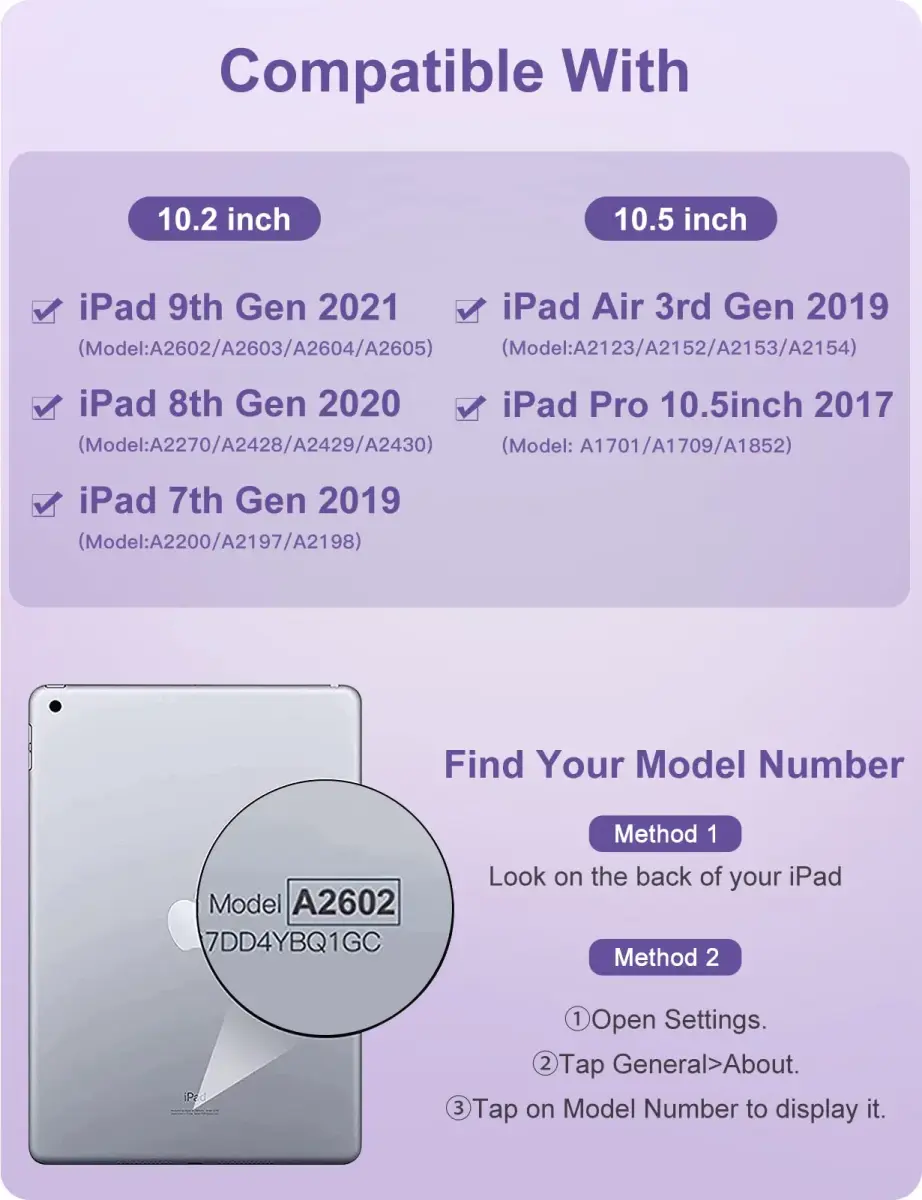Hamile Purple Keyboard Case with 7-Color Backlit for iPad 9/8/7 Gen 10.2" & Air 3/Pro 10.5" | Detachable Magnetic Folio with Pencil Holder - view 2