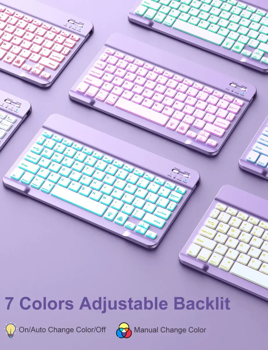 Hamile Purple Keyboard Case with 7-Color Backlit for iPad 9/8/7 Gen 10.2" & Air 3/Pro 10.5" | Detachable Magnetic Folio with Pencil Holder - view 4