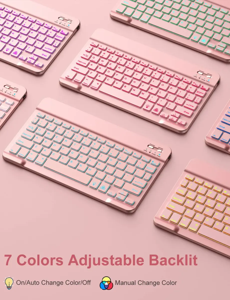 Hamile Pink Backlit Keyboard Case for iPad 9/8/7th Gen 10.2" & Air 3/Pro 10.5" | Detachable Wireless Folio with Pencil Holder - view 4