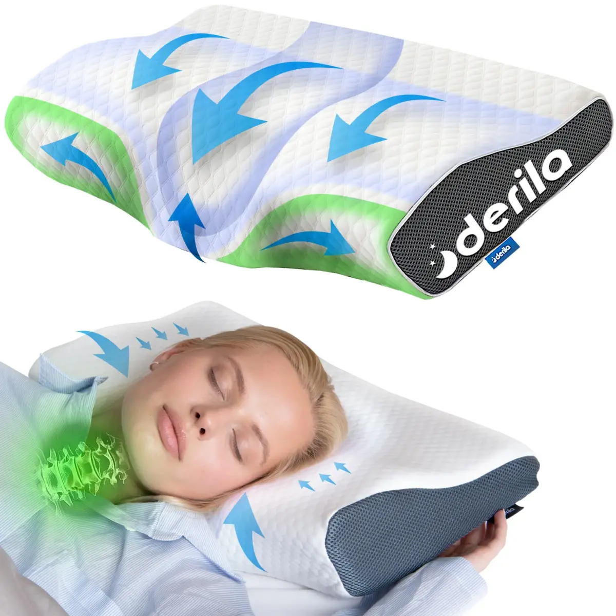 Derila Cervical Neck Pillow for Sleeping, Memory Foam 50cm (19.7") | Supports Neck & Spine - main product image