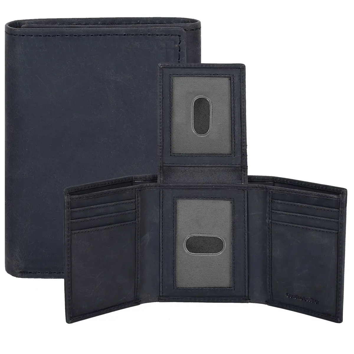 Oak Leathers Vintage Black Trifold RFID Blocking Slim Wallet with ID Window - main product image