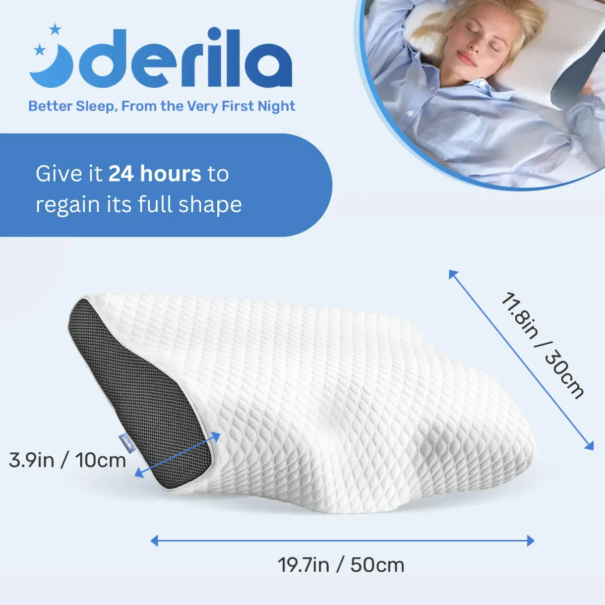 Derila Cervical Neck Pillow 2 Pack | 50cm (19.7") x 30cm (11.8") x 10cm (3.9") Butterfly Contour Memory Foam Support Pillow - view 2
