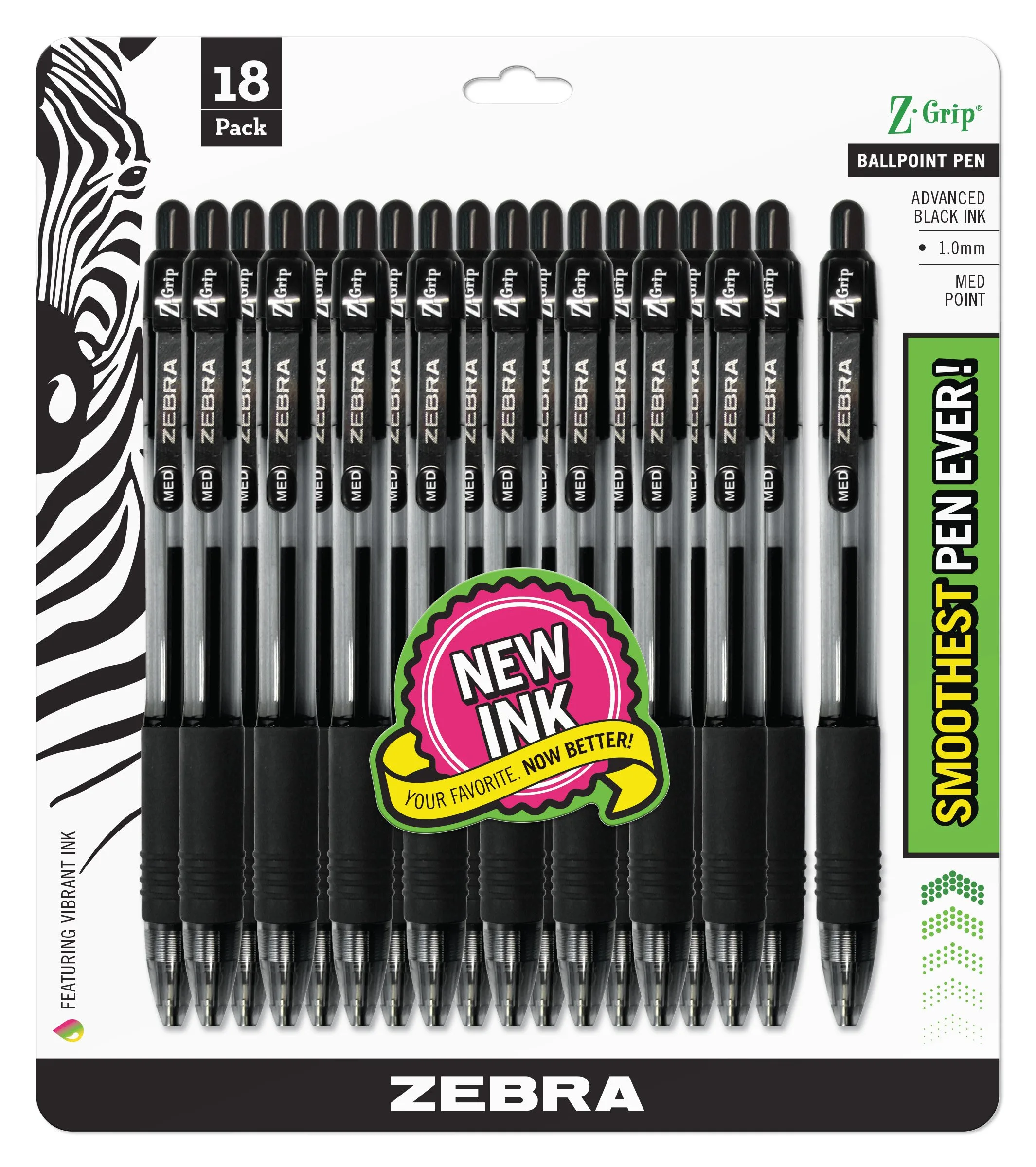 Zebra Pen Z-Grip Retractable Ballpoint Pen, Medium Point 1.0mm, Black Ink, 108-Count Bulk Pack - main product image