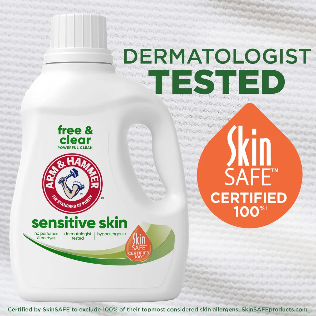 ARM & HAMMER Sensitive Skin Free & Clear Liquid Laundry Detergent 3 L (105 Fl Oz) | Dermatologist-Tested Hypoallergenic Formula - view 6