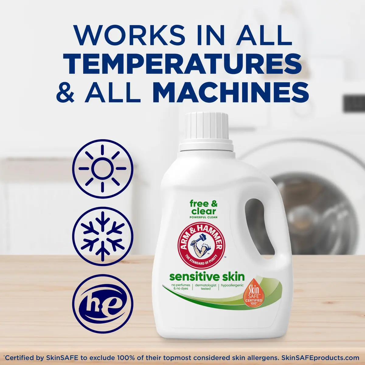 ARM & HAMMER Sensitive Skin Free & Clear Liquid Laundry Detergent 3 L (105 Fl Oz) | Dermatologist-Tested Hypoallergenic Formula - view 8