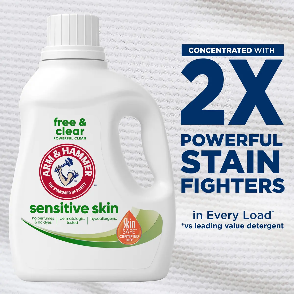 ARM & HAMMER Sensitive Skin Free & Clear Liquid Laundry Detergent 3 L (105 Fl Oz) | Dermatologist-Tested Hypoallergenic Formula - view 3