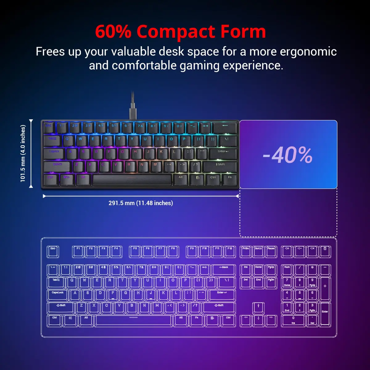 Mad Catz S.T.R.I.K.E. 6 60% RGB Mechanical Keyboard Compact 61 Keys | Responsive Gaming & Office Use - view 5