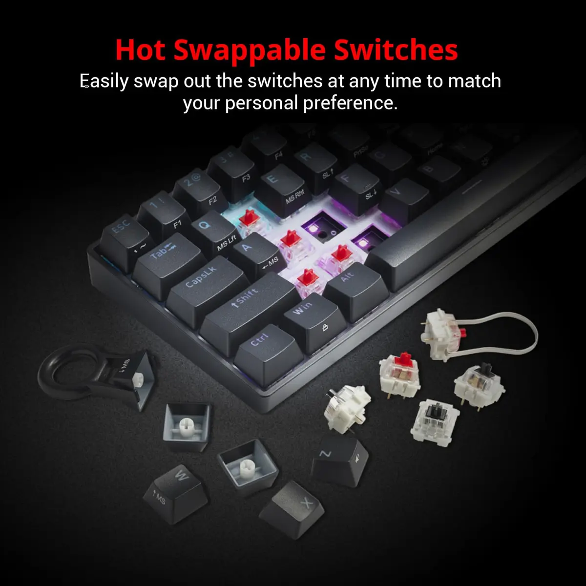 Mad Catz S.T.R.I.K.E. 6 60% RGB Mechanical Keyboard Compact 61 Keys | Responsive Gaming & Office Use - view 8