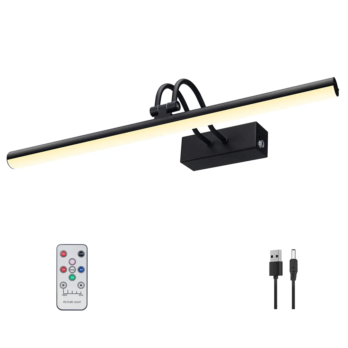 RAIFOOLLY 16" Wireless Art Light for Wall, 5000mAh Rechargeable Battery, Black | Dimmable LED Picture Light with Remote & Timer - main product image