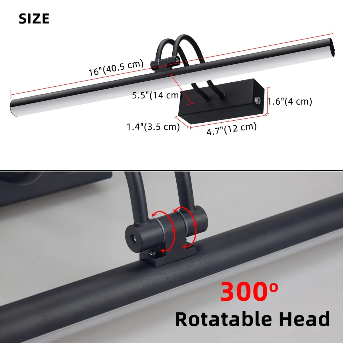 RAIFOOLLY 16" Wireless Art Light for Wall, 5000mAh Rechargeable Battery, Black | Dimmable LED Picture Light with Remote & Timer - view 7