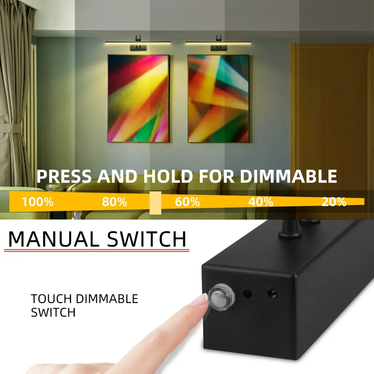 RAIFOOLLY 16" Wireless Art Light for Wall, 5000mAh Rechargeable Battery, Black | Dimmable LED Picture Light with Remote & Timer - view 3