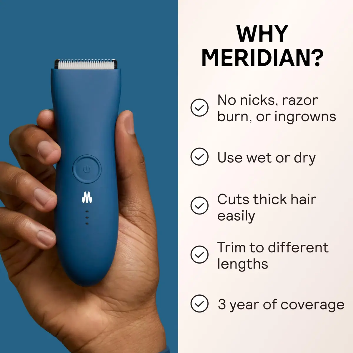 MERIDIAN The Trimmer Original Body Hair Trimmer for Men, Waterproof & Rechargeable, 3-12mm Guides | Smooth, Irritation-Free Grooming - view 2
