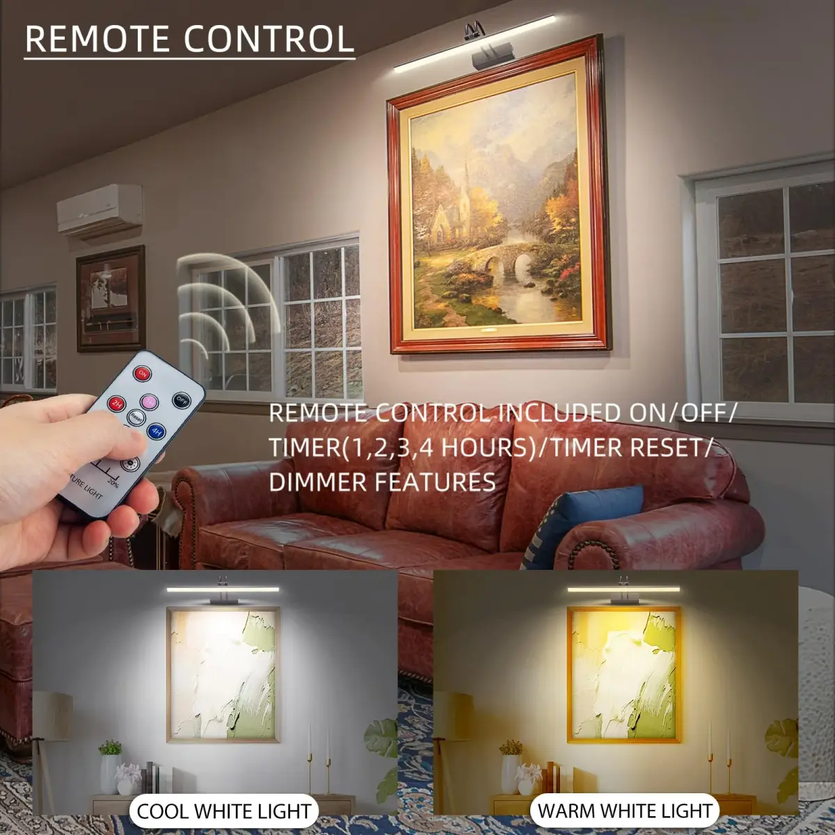 RAIFOOLLY Battery Operated Picture Light, 16" Art Light, Nickel | Wireless Wall Sconce with Rechargeable Battery & Remote Control - view 2