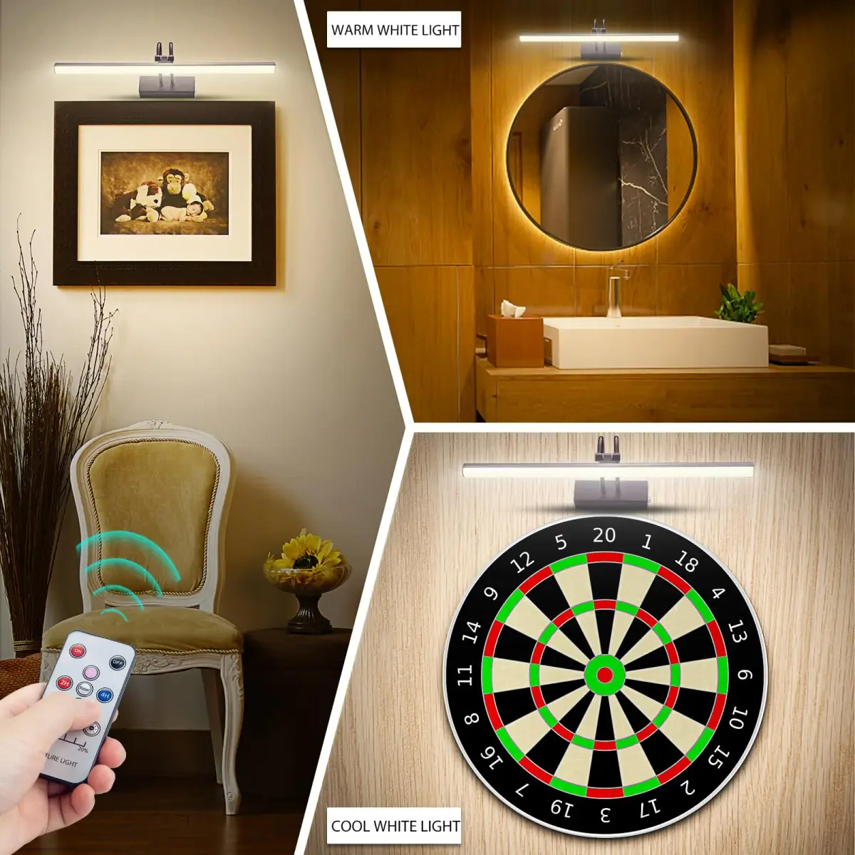 RAIFOOLLY Battery Operated Picture Light, 16" Art Light, Nickel | Wireless Wall Sconce with Rechargeable Battery & Remote Control - view 3