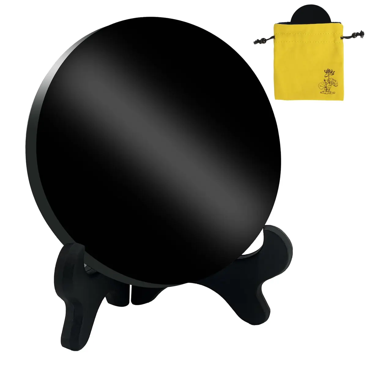AGERYU Black Obsidian Scrying Mirror 120mm (4.7in) | Polished Handwork for Divination & Feng Shui - main product image