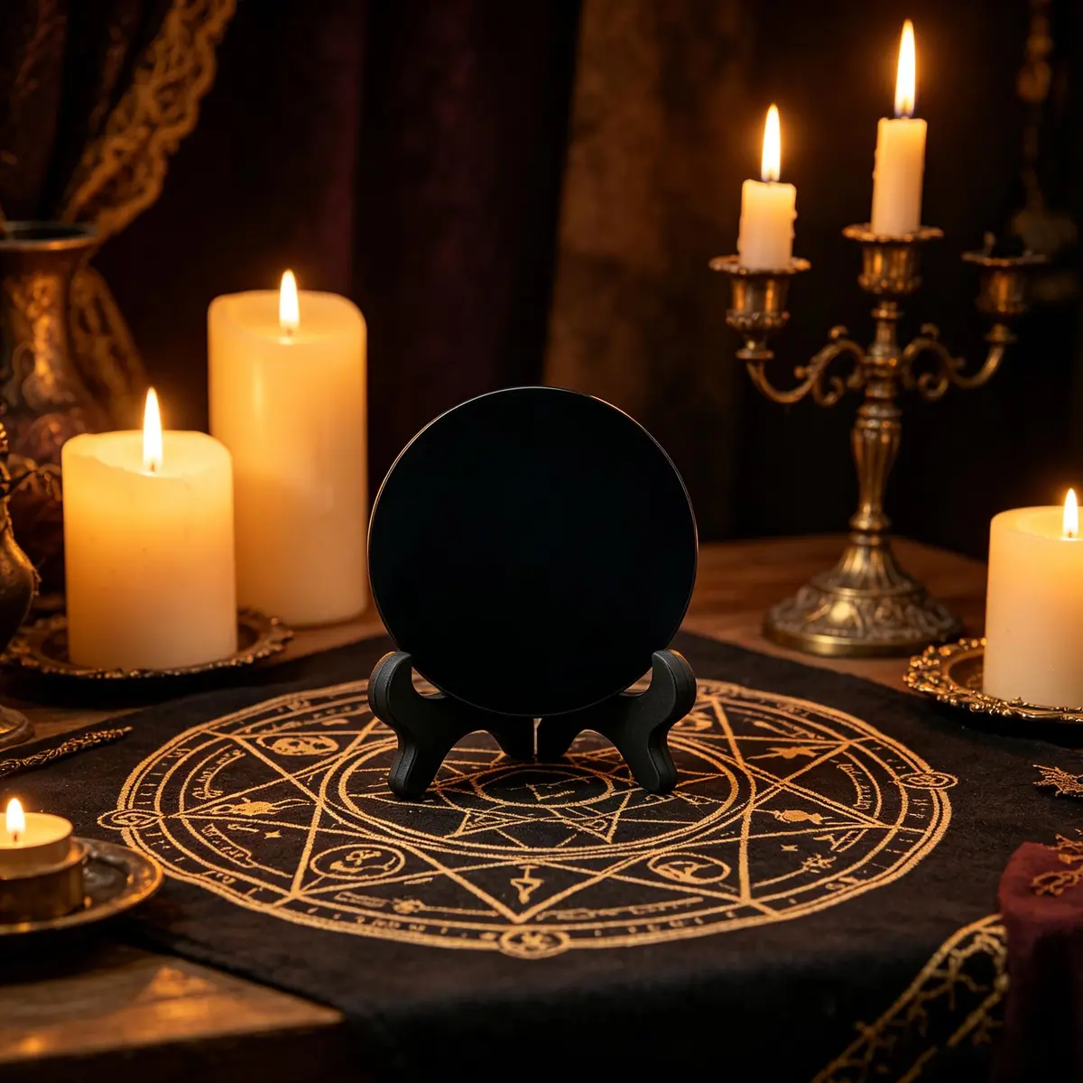 AGERYU Black Obsidian Scrying Mirror 80mm (3.1in) | Feng Shui Divination Tool - view 2