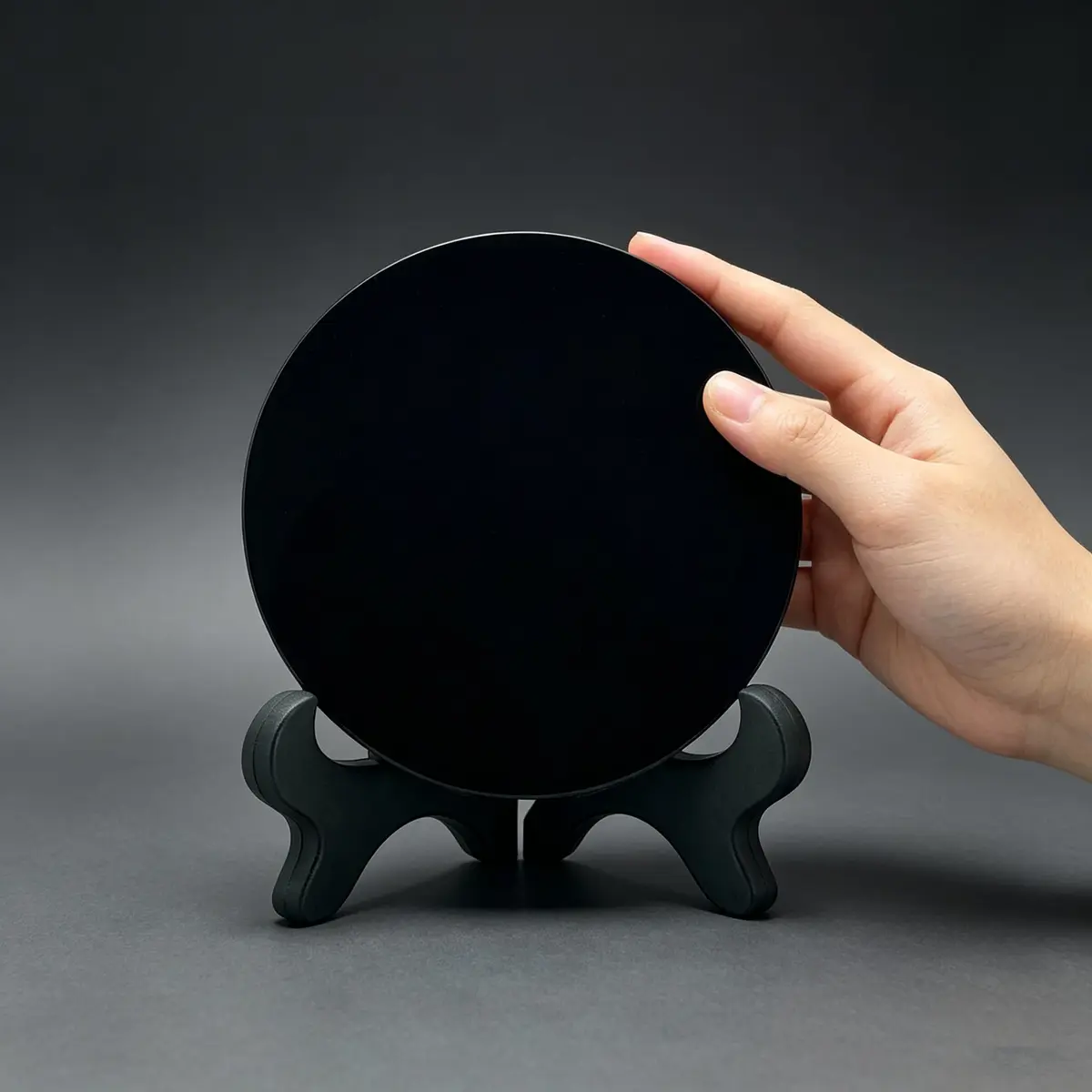 AGERYU Black Obsidian Scrying Mirror 10cm (4in) with Stand & Bag | Feng Shui Home Décor - view 4