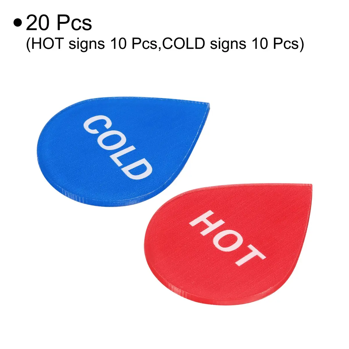 PATIKIL Self Stick Hot/Cold Water Label, 20 Pack Acrylic Drop Shape Sign for Faucets, Red/White, Blue/White - view 3