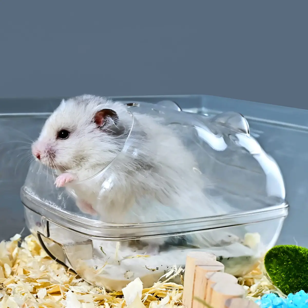 WENRIKO Hamster Sand Bath Container with Scoop, 14cm (5.5in) L x 9cm (3.6in) W x 9cm (3.6in) H | Easy Clean, Anti-Sand Spill Design - view 6