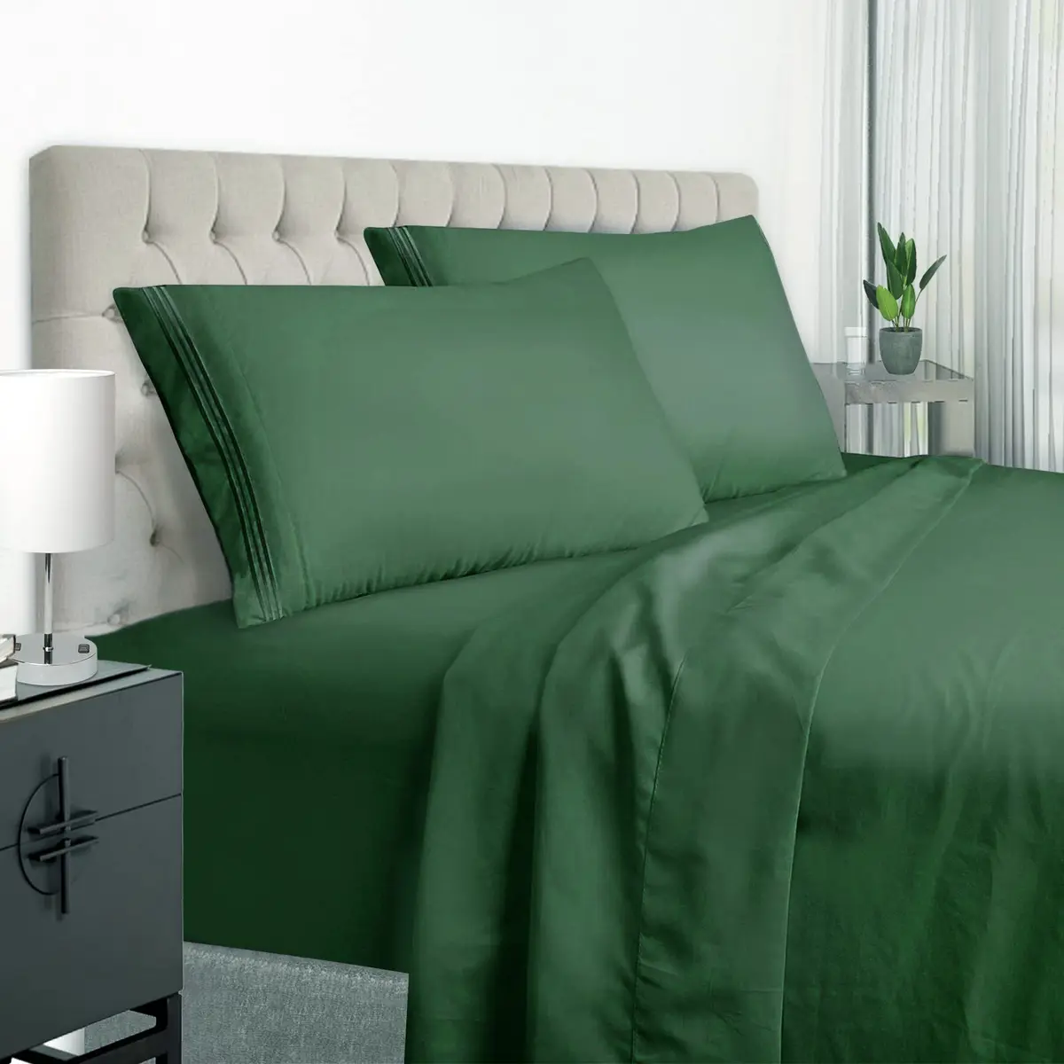 EaseHome Deep Green Twin Bed Sheet Set for Boys & Teens | Microfiber, 1800 Thread Count, Extra Soft (up to 18 inch Deep Pocket) - main product image