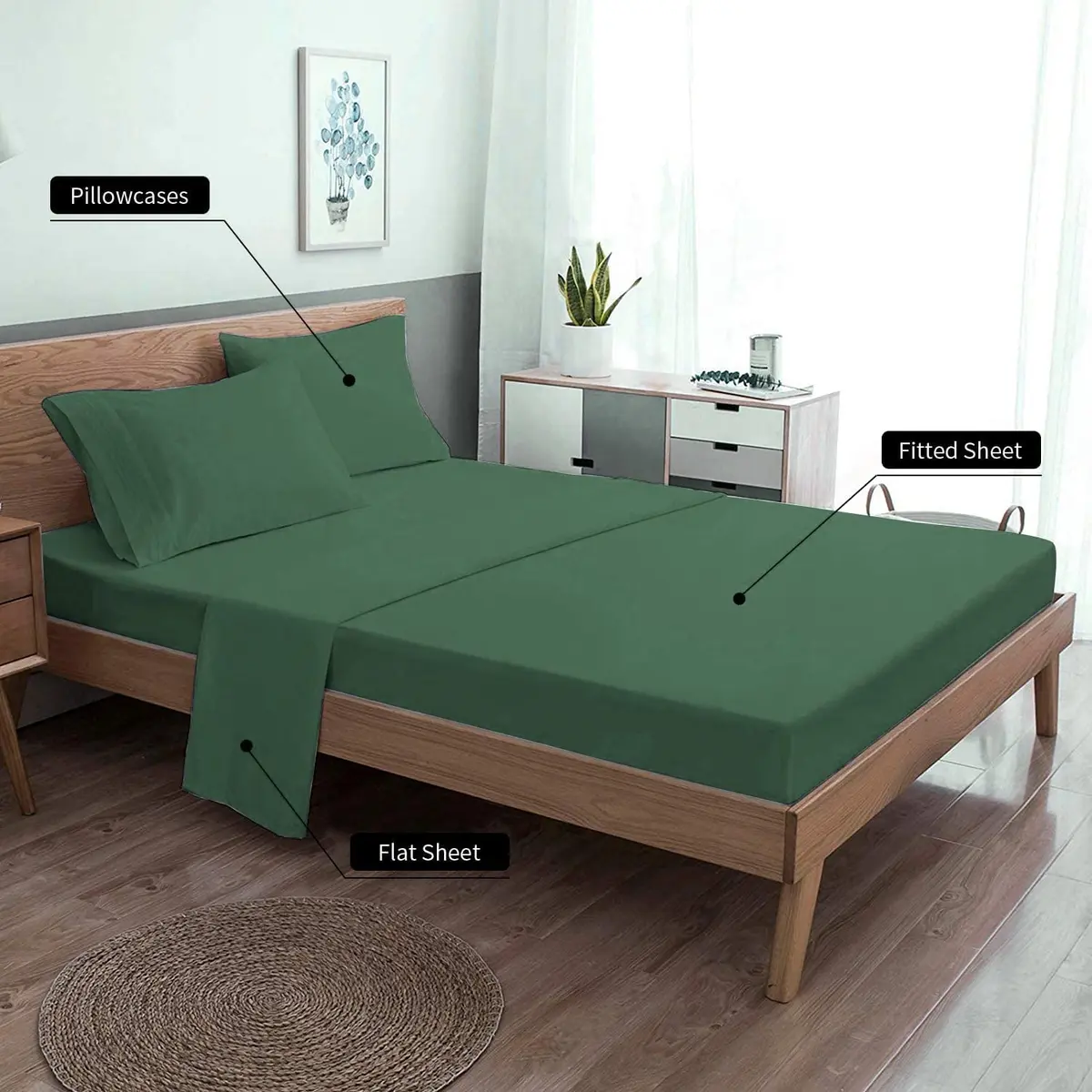 EaseHome Deep Green Twin Bed Sheet Set for Boys & Teens | Microfiber, 1800 Thread Count, Extra Soft (up to 18 inch Deep Pocket) - view 6