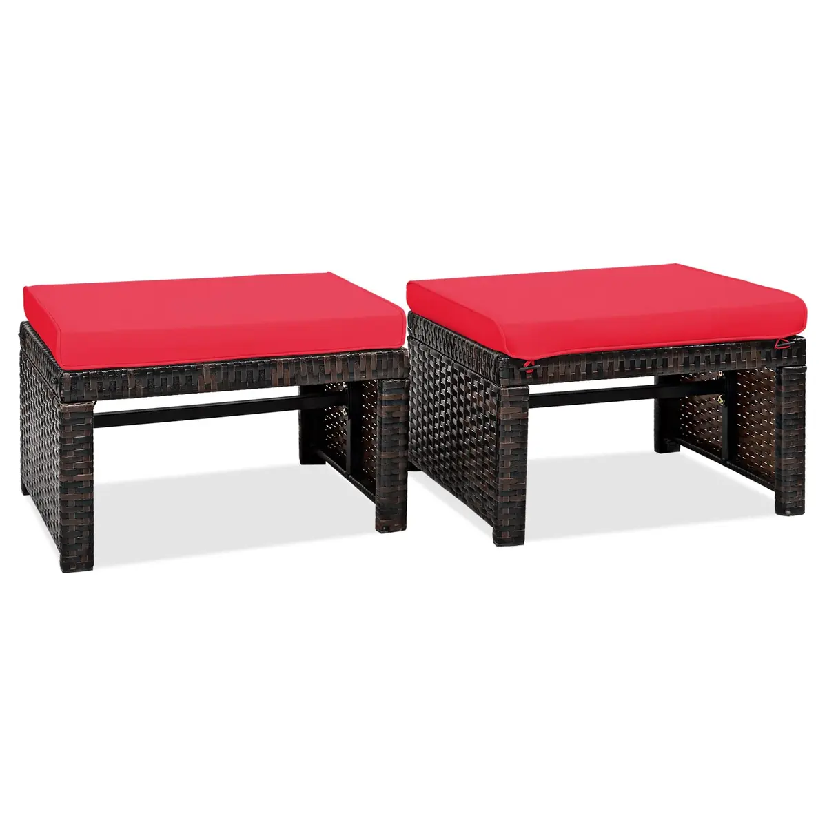 RELAX4LIFE 2-Piece Wicker Outdoor Ottoman | Removable Cushions, 19.5” x 15.5” x 11” | Patio & Garden - main product image