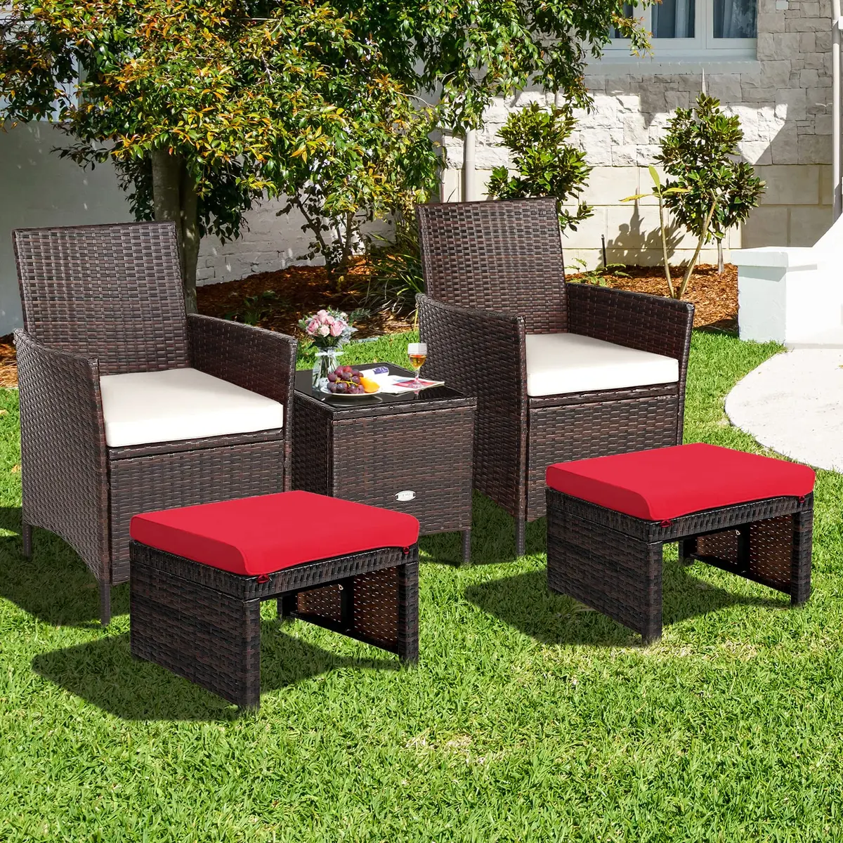 RELAX4LIFE 2-Piece Wicker Outdoor Ottoman | Removable Cushions, 19.5” x 15.5” x 11” | Patio & Garden - view 8