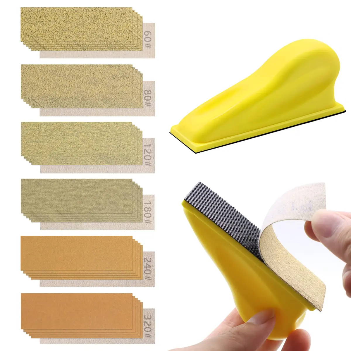 ZEHIQ 3.5"x1" Mini Detail Hand Sanding Block & 60Pcs Sandpaper Assortment | Precision Small Projects - main product image