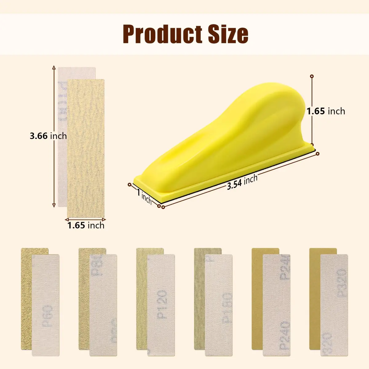ZEHIQ 3.5"x1" Mini Detail Hand Sanding Block & 60Pcs Sandpaper Assortment | Precision Small Projects - view 2