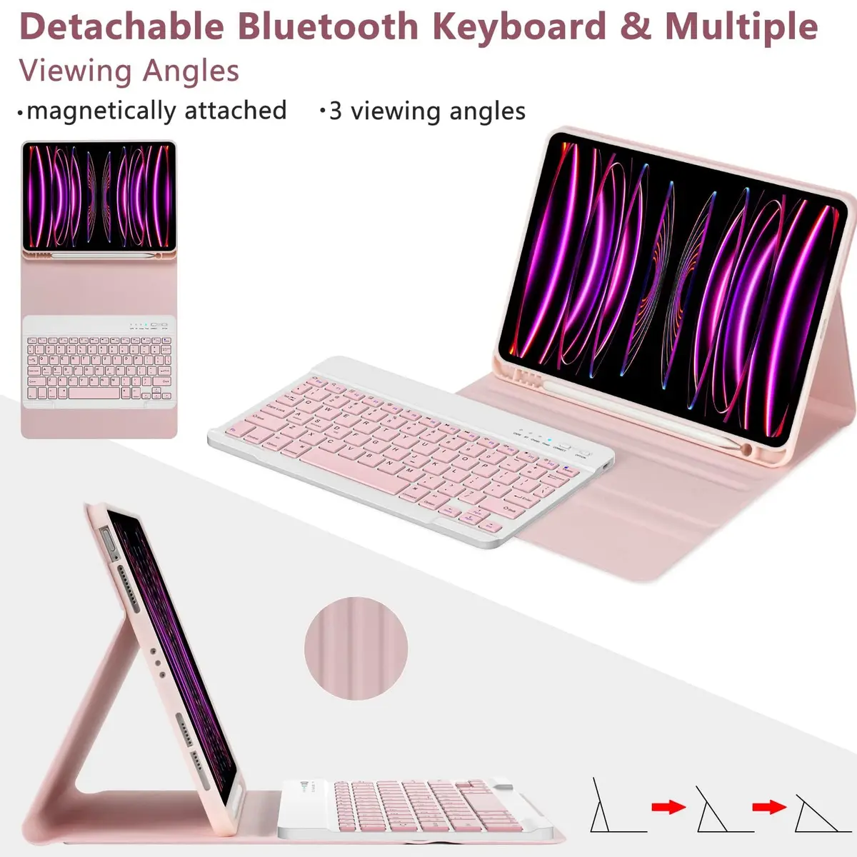 CC Store Keyboard Case for iPad Air 11 Inch Pink | Detachable Bluetooth Keyboard & Pencil Holder - view 3