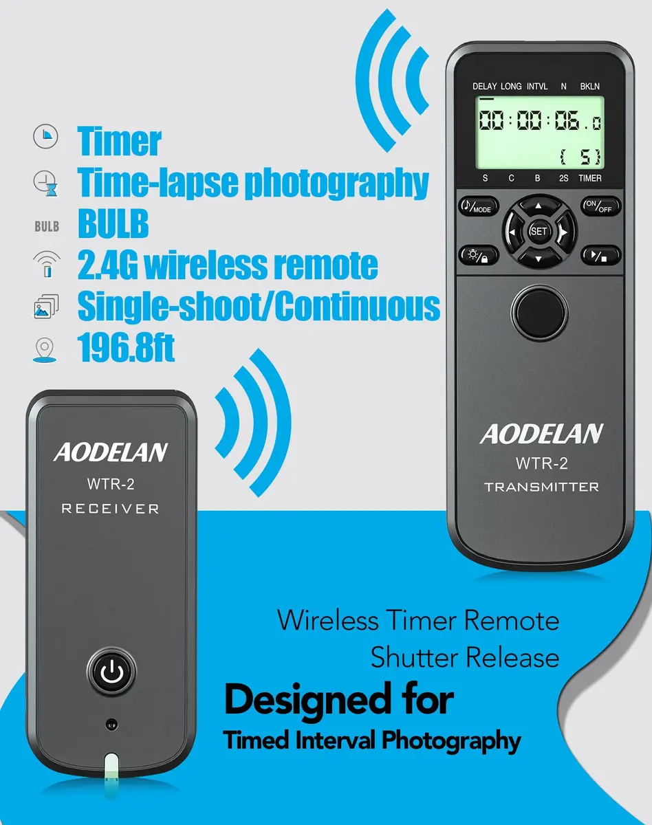 AODELAN Wireless Remote Control for Nikon Cameras | Timer Remote Shutter Release with Timer & Wireless Functions - view 5
